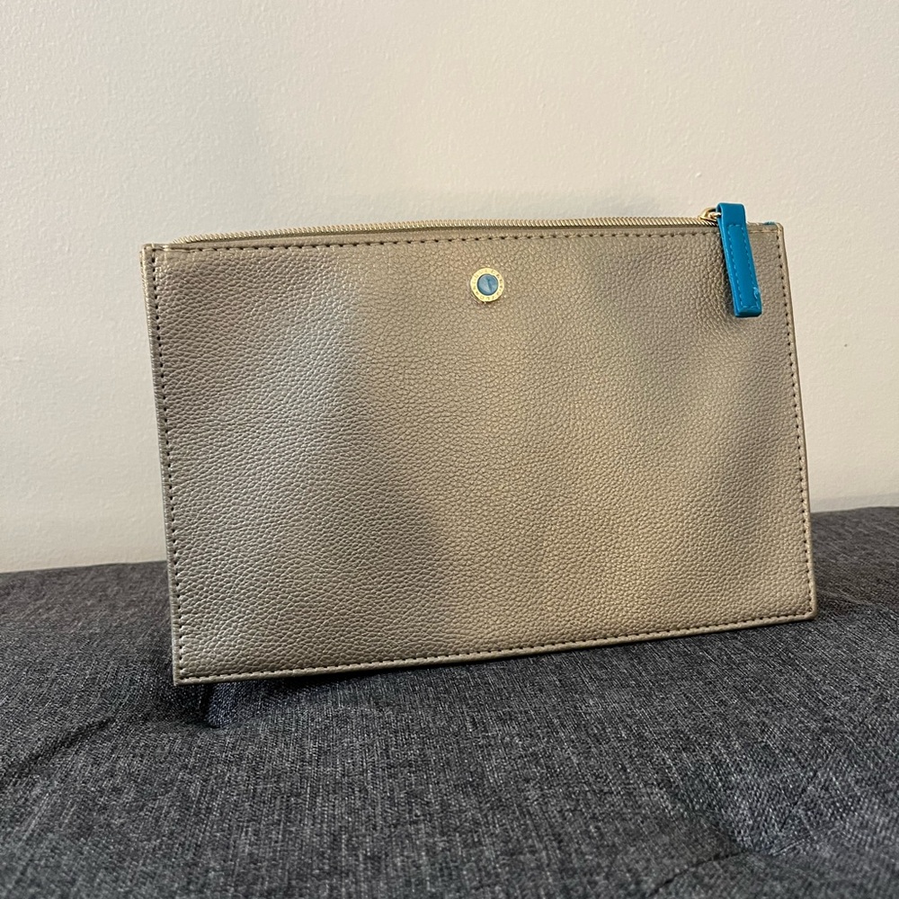 Bulgari Beige Clutch with Blue Accent
